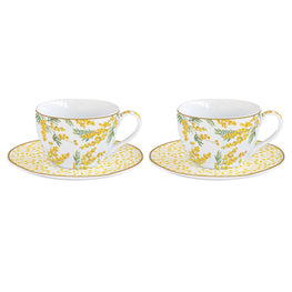 MIMOSA Set 2 cești și farfurioare, porțelan, 110ml
