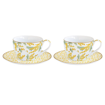 MIMOSA Set 2 cești și farfurioare, porțelan, 110ml