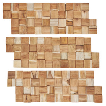 WOOD DECOR Set 10 panouri perete Natural new Cubes