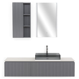 KARST Set mobilier baie, mască lavoar, lavoar, top, oglindă LED, dulap suspendat