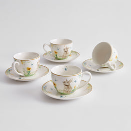 PRIMAVERA Set 4 cești cu farfurioare, porțelan, 220ml