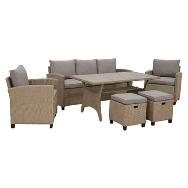 BAXTER Set mobilier terasă/grădină, 2 fotolii, canapea 3 locuri, 2 taburete și măsuță