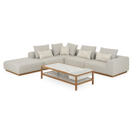 PEDRO Set mobilier terasă/grădină, fotoliu, 2 elemente centrale, element colț, tabuert și măsuță cafea