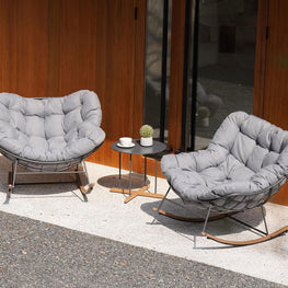 ROYAL Set mobilier terasă/grădină, 2 balansoare și măsuță de cafea