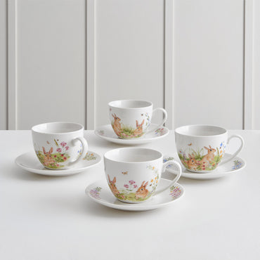 SPRING BUNNY Set 4 cești și farfurioare, porțelan, 260ml