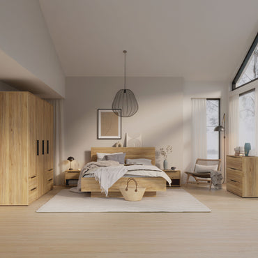 DANIEL Set mobilier dormitor, dulap, pat, comodă și 2 noptiere