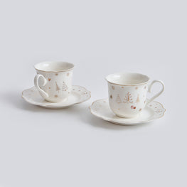 SAVOY Set 2 ceșcuțe și farfurioare, porțelan, 250ml