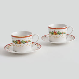 BELLS Set 2 cești și farfurioare, porțelan, 220ml