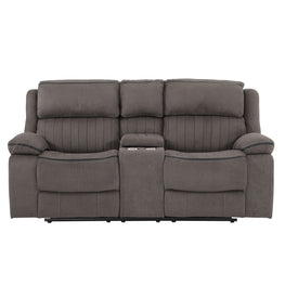CHELSEA Canapea 2 locuri cu 2 reclinere manuale, consolă și încărcător wireless, stofă