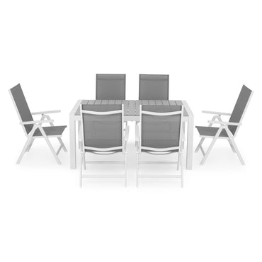 ENCORE/MALITO Set mobilier gradina/terasa, 6 scaune cu spatar reglabil și masă extensibilă