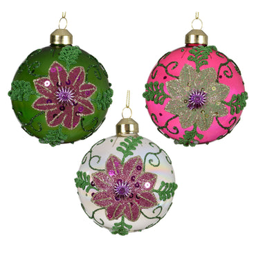 FLORA Set 3 globuri, sticlă, D.8cm