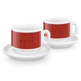 SMEG Set 2 cești și farfurioare cappuccino, porțelan, 220ml