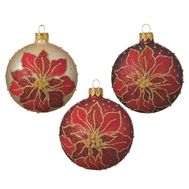 POINSETTIA Set 3 globuri, sticlă