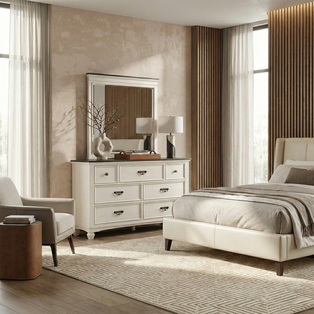 WARNER Comodă 7 sertare, oglindă inclusă de la Mobexpert