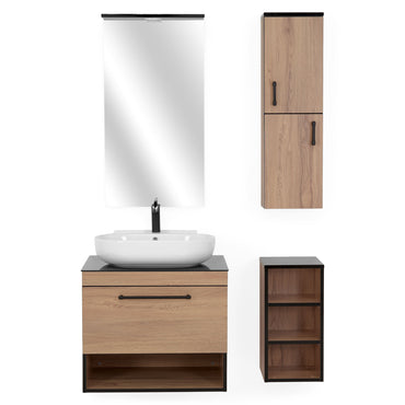 KNIDOS Set mască lavoar, lavoar, oglindă led, etajeră și dulap baie suspendat