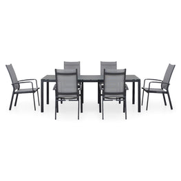 PROSSECO Set mobilier gradina/terasa, 6 scaune cu spatar reglabil și masa