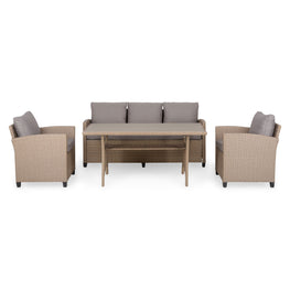 BAXTER Set mobilier terasă/grădină, 2 fotolii, canapea și masă