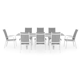 CERAMIC Set mobilier terasă/grădină, 8 scaune cu spătar reglabil și masă extensibilă