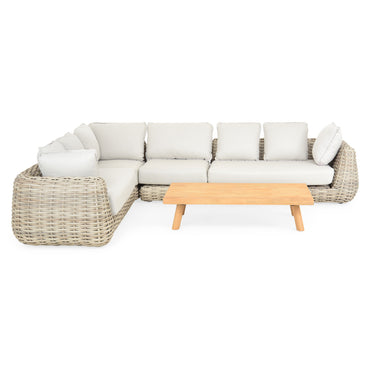 CANCUN Set mobilier terasă/grădină, 2 canapele, element colț, element central și măsuță de cafea