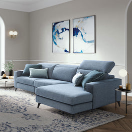 MAINZ Colțar cu sezlong stânga/dreapta, 1 recliner electric, mecanism tetiere, stofă