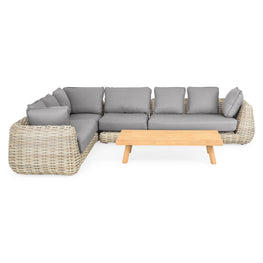 CANCUN Set mobilier terasă/grădină, 2 canapele, element colț, element central și măsuță cafea