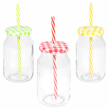 FRIENDLY Set 3 căni cu pai, sticlă, 450ml