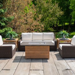 MESA Set mobilier terasă/grădină, 2 fotolii, canapea și masă șemineu gaz
