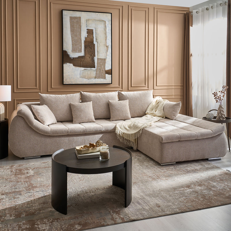 DIAZ Colțar extensibil, șezlong stânga/dreapta, ladă depozitare inclusă, stofă