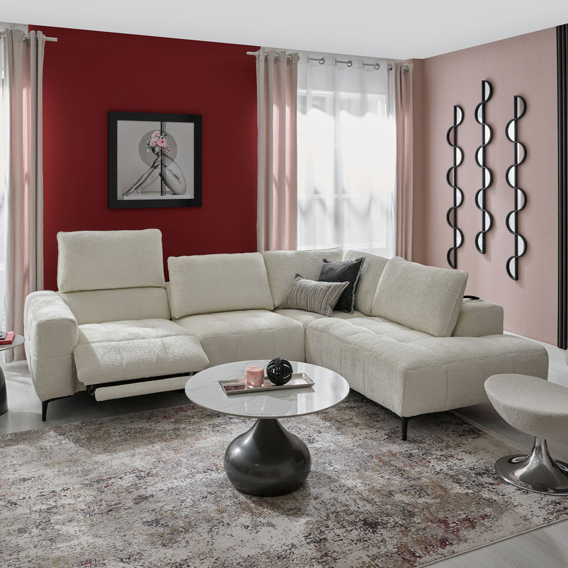 KARSTON Colțar cu șezlong stânga/dreapta, recliner electric, stofă