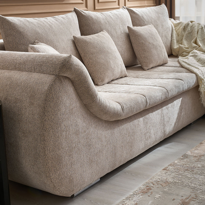 DIAZ Colțar extensibil, șezlong stânga/dreapta, ladă depozitare inclusă, stofă