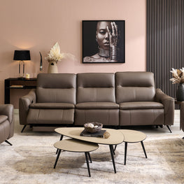 REYNOLDS Canapea 3 locuri cu 3 reclinere electrice, 2 tetiere electrice, piele