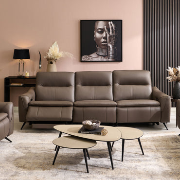 REYNOLDS Canapea 3 locuri cu 3 reclinere electrice, 2 tetiere electrice, piele