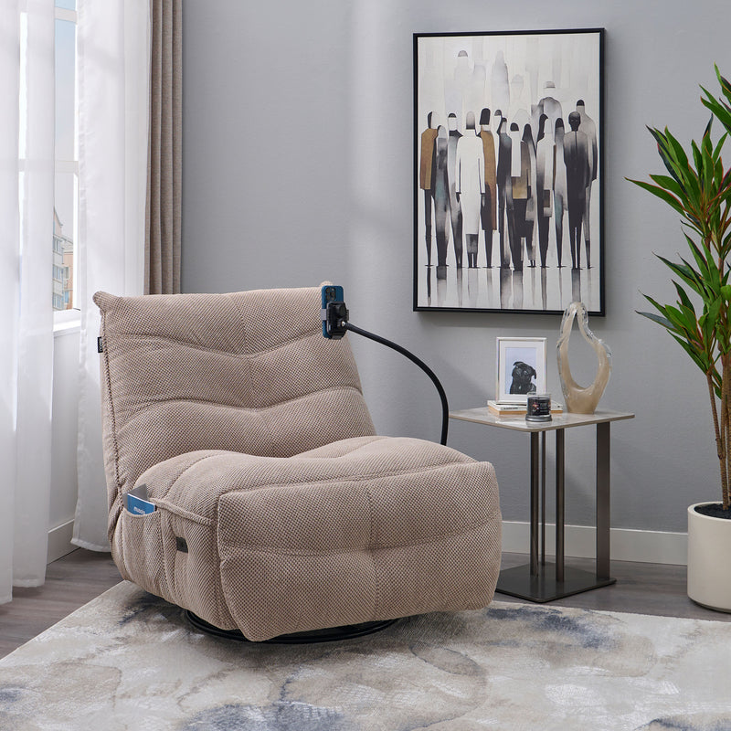 OPTIMUS Fotoliu rotativ, recliner electric, USB, suport telefon, stofă