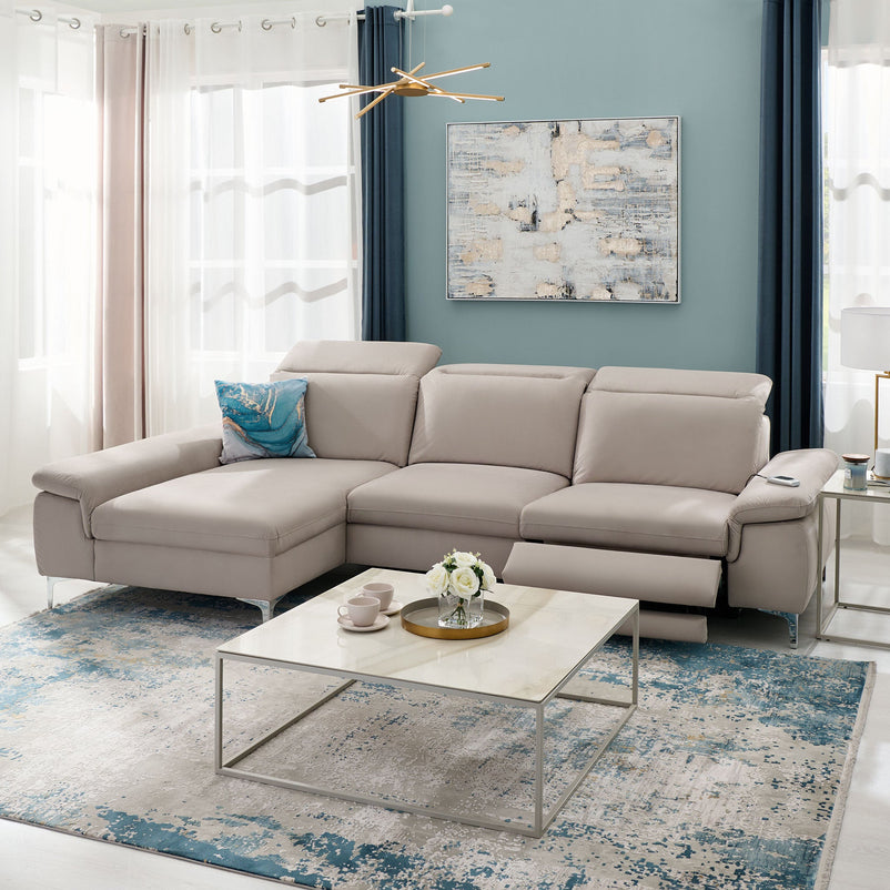 SOUND Colțar șezlong stânga/dreapta, 1 recliner electric și mecanism tetiere, stofă