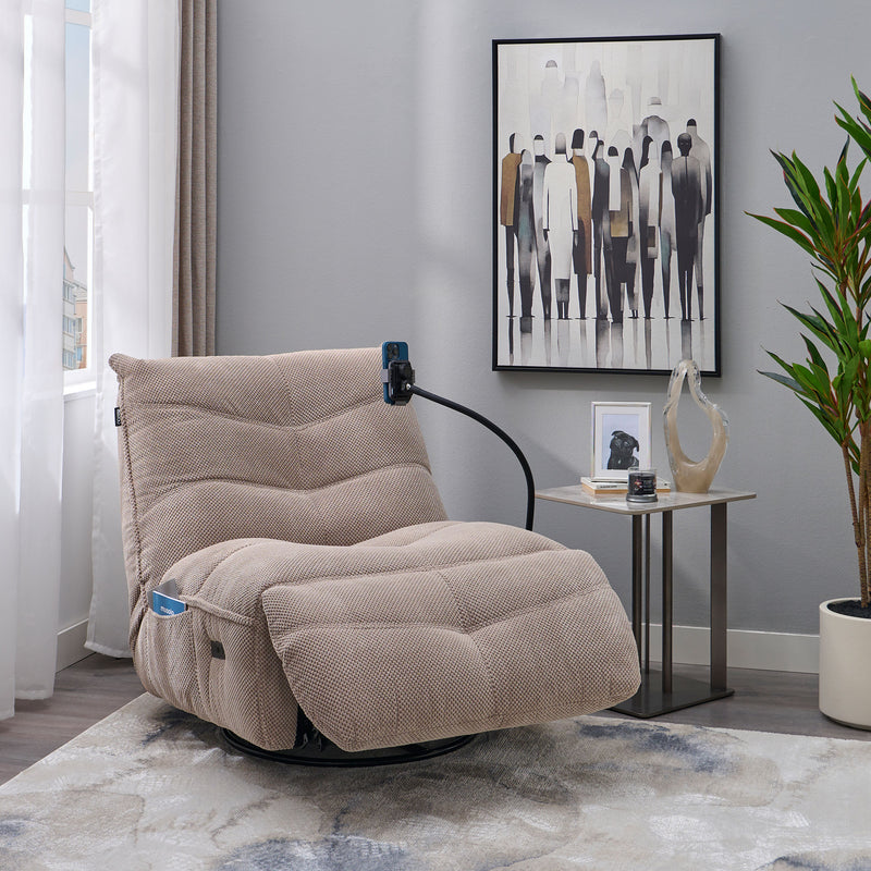 OPTIMUS Fotoliu rotativ, recliner electric, USB, suport telefon, stofă