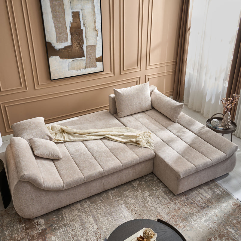 DIAZ Colțar extensibil, șezlong stânga/dreapta, ladă depozitare inclusă, stofă