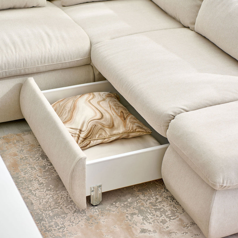 AMADEO Colțar extensibil, șezlong stânga/dreapta, sertar depozitare, stofă