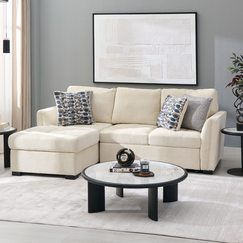 ASCOLI Colțar extensibil, șezlong stânga/dreapta, 4 perne decor incluse, stofă