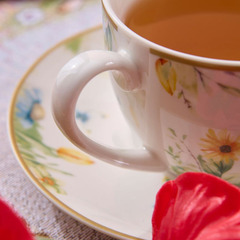 PRIMAVERA Set 4 cești cu farfurioare, porțelan, 220ml