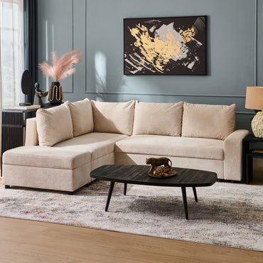 SAVIO Colțar extensibil, șezlong interschimbabil, spațiu depozitare inclus, stofă