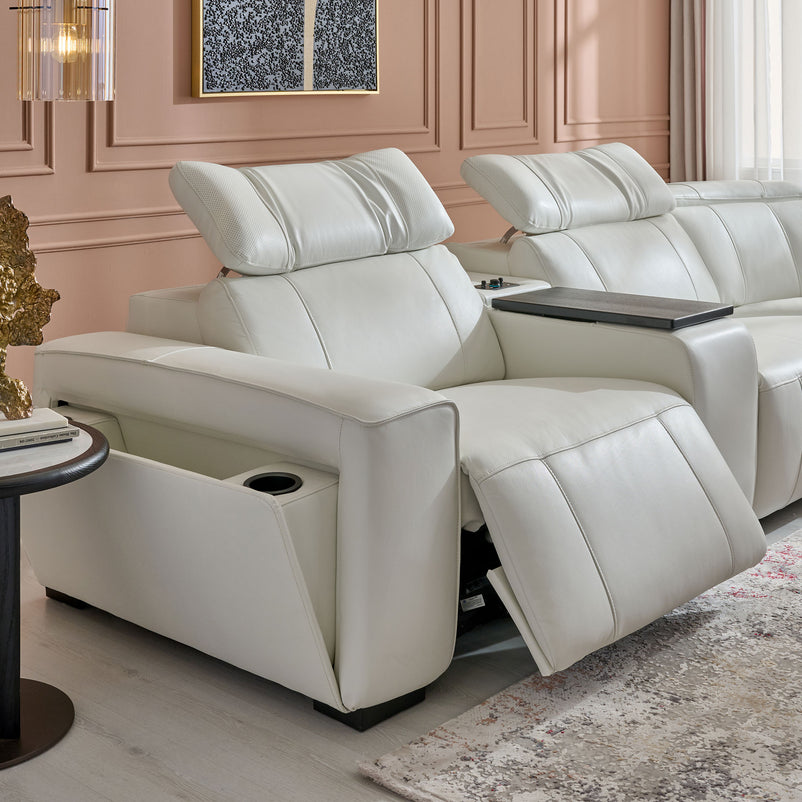 CINECITTA Colțar șezlong stânga/dreapta, 2 reclinere electrice, mecanism tetieră, USB, sistem sunet, piele