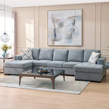 TARENT Ansamblu colțar, extensibil, ladă depozitare, perne decor incluse, stofă