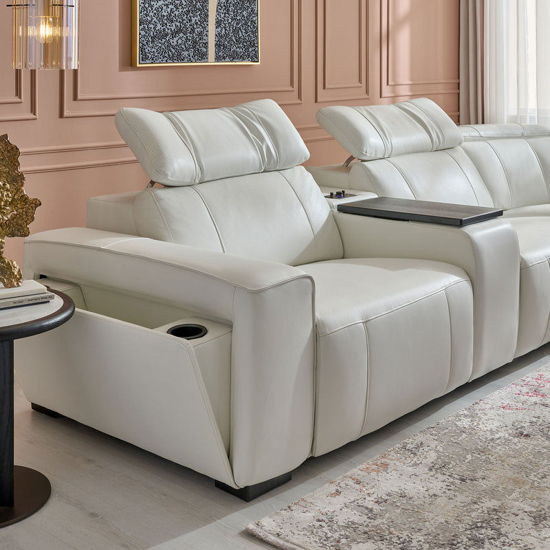 CINECITTA Colțar șezlong stânga/dreapta, 2 reclinere electrice, mecanism tetieră, USB, sistem sunet, piele