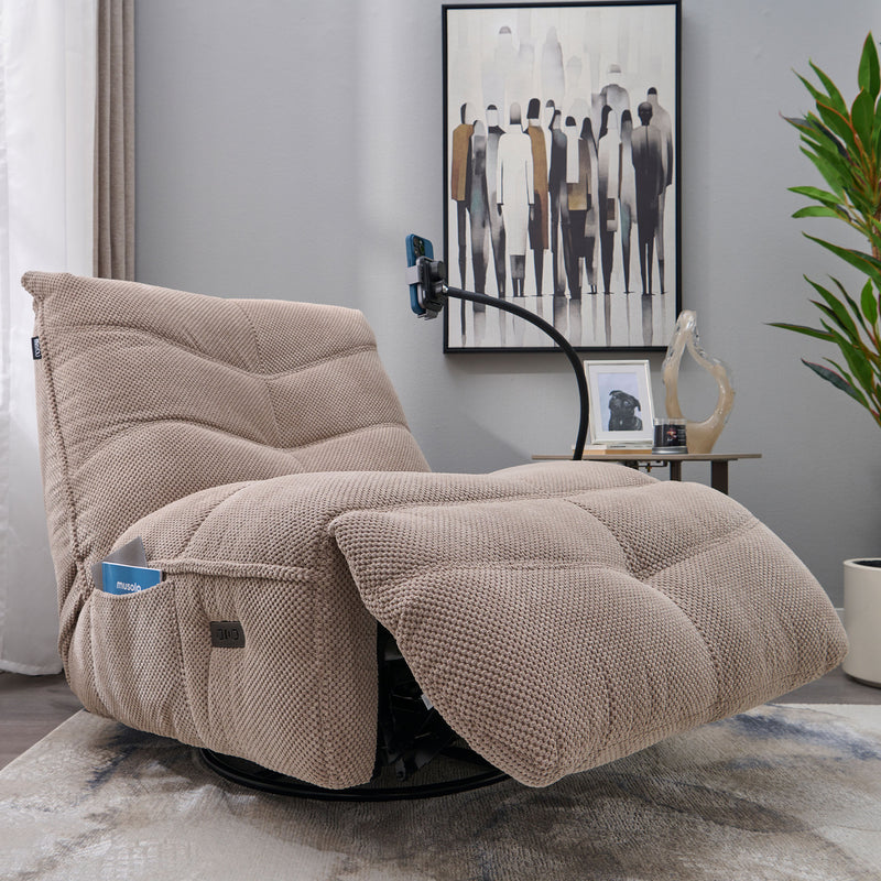 OPTIMUS Fotoliu rotativ, recliner electric, USB, suport telefon, stofă