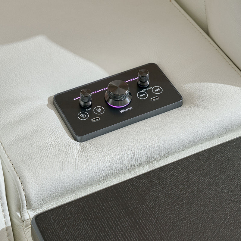 CINECITTA Colțar șezlong stânga/dreapta, 2 reclinere electrice, mecanism tetieră, USB, sistem sunet, piele