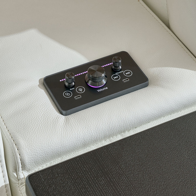 CINECITTA Colțar șezlong stânga/dreapta, 2 reclinere electrice, mecanism tetieră, USB, sistem sunet, piele