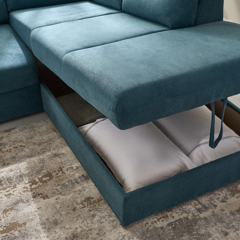 CELIA Canapea extensibilă, șezlong stânga/dreapta, spațiu depozitare, stofă