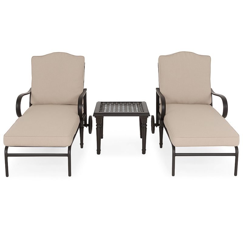 LAUREL Set mobilier terasă/gradină, 2 șezlonguri și măsuță