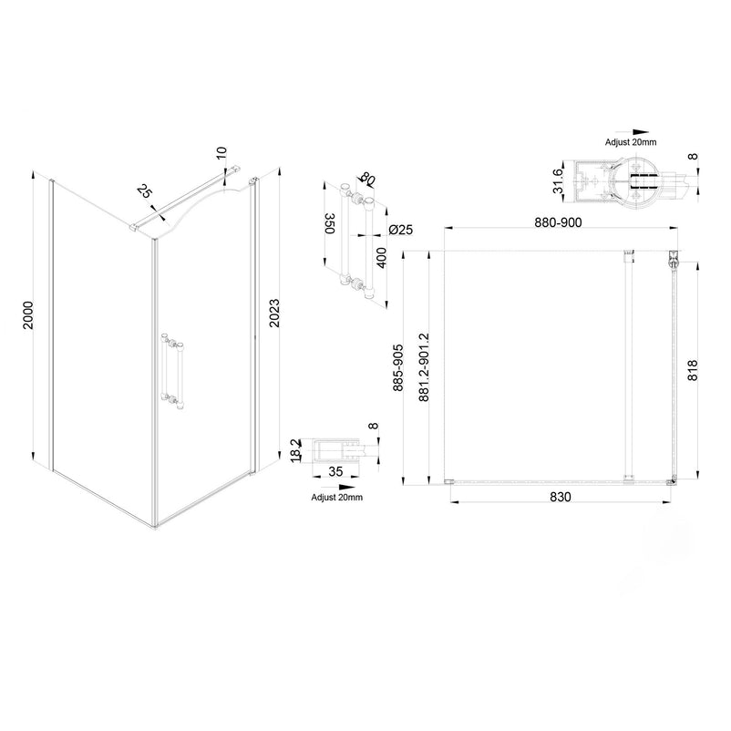 MANHATTAN Sistem duș ușă batantă, 8mm