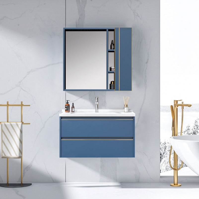 MARINE Set mobilier baie, mască lavoar 2 sertare, lavoar ceramică și dulap baie suspendat cu oglindă